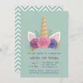 ユニコーンホーン春フローラガールズバースデーパーティー 招待状 (正面/裏面)