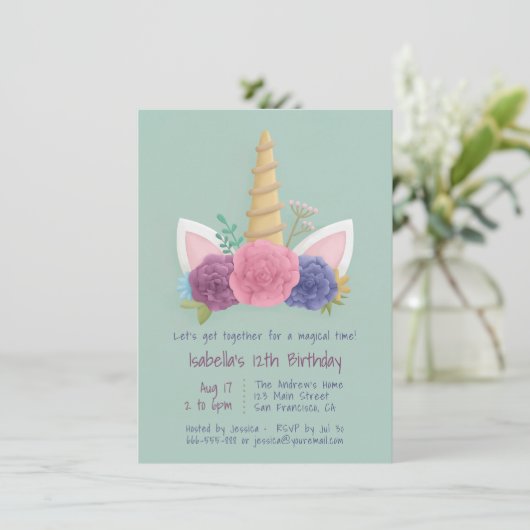 ユニコーンホーン春フローラガールズバースデーパーティー 招待状 (スタンド正面)