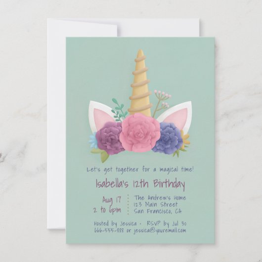 ユニコーンホーン春フローラガールズバースデーパーティー 招待状 (正面)