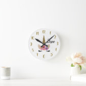 ユニコーンホーン金ゴールドグリッターフローラカスタムファンタジー ラウンド壁時計 (ホーム)