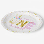 ユニコーンホーン1st誕生日金ゴールドグリッター紙吹雪 ペーパープレート (アングル)