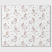 ユニコーンボホトレンディーピンクグレーベビーシャワー ラッピングペーパー (フラット)