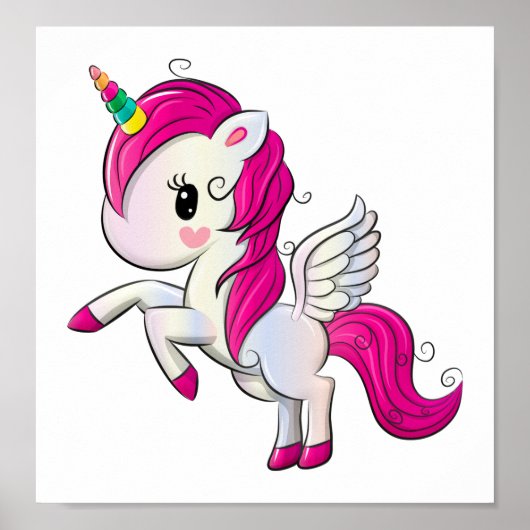 ユニコーンポスターガールズルームデコールピンクレインボー ポスター (正面)
