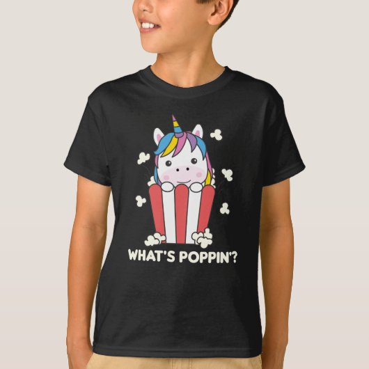 ユニコーンポップコーンおもしろいWhats Poppin Tシャツ (正面)