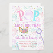 ユニコーンポップ・アートのの女の子の誕生日招待状でバブル。 招待状 (正面/裏面)