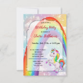 ユニコーンポニーレインボーガールバースデーパーティー招待状 カード (正面)
