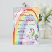 ユニコーンポニーレインボーガールバースデーパーティー招待状 カード (スタンド正面)