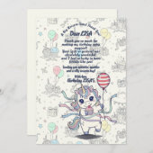 ユニコーンマジカルお祝い誕生日パーティー サンキューカード (正面/裏面)