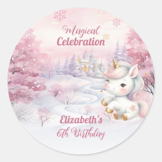 ユニコーンマジカルお祝い6thバースデーパーティー ラウンドシール (正面)