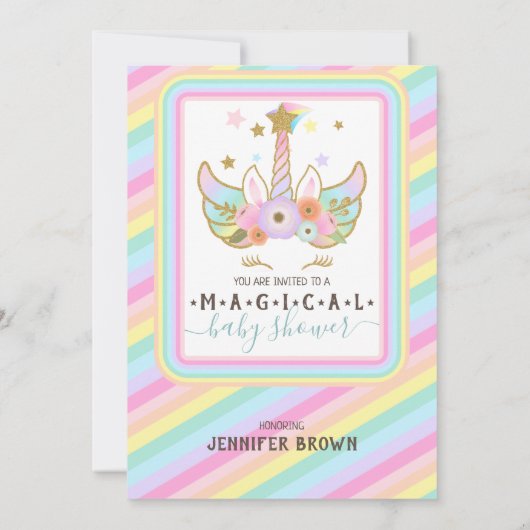ユニコーンマジカルグリッタースターズレインボーストライプル 招待状 (裏面)