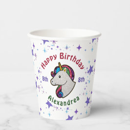 ユニコーンマジカルグリッター誕生日チャイルドパーソナライズ 紙コップ
