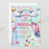 ユニコーンマジカルデイバースデーパーティーへの招待 招待状 (正面/裏面)