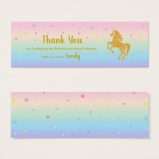 ユニコーンマジカルバースデーパーティーの好意バッグラベル (正面&裏面)