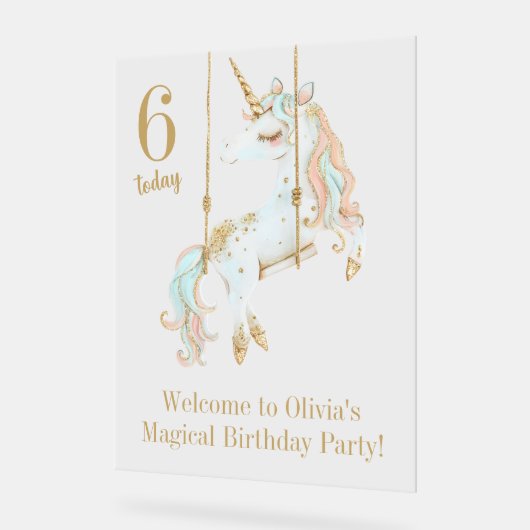 ユニコーンマジカルバースデーパーティーへようこそ アクリルサイン (傾斜)