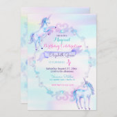 ユニコーンマジカルファンタジーレインボーアクアピンクラベンダー 招待状 (正面/裏面)