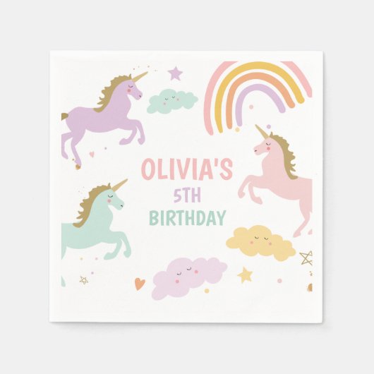 ユニコーンマジカルレインボーお祝いガール誕生日 スタンダードカクテルナプキン (正面)
