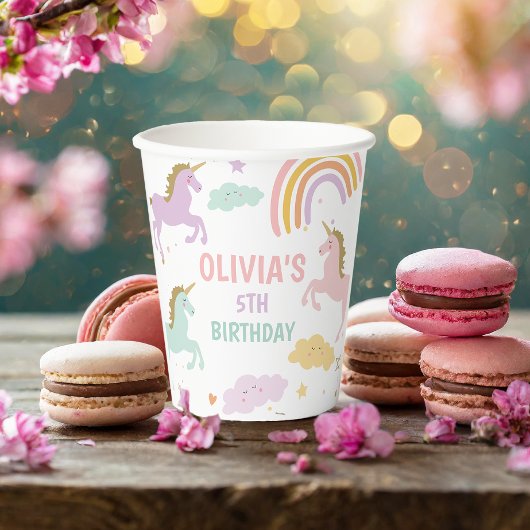 ユニコーンマジカルレインボーお祝いガール誕生日 紙コップ