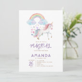 ユニコーンマジカルレインボーウォーターカラー誕生日 招待状 (スタンド正面)