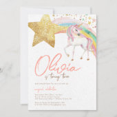 ユニコーンマジカルレインボーウォーターカラー誕生日 招待状 (正面)