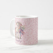 ユニコーンマジカルレインボーカラーズピンクグリッター コーヒーマグカップ (正面左)