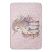 ユニコーンマジカルレインボーカラーズピンクグリッター バスマット (正面縦)