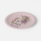 ユニコーンマジカルレインボーカラーズピンクグリッター ペーパープレート (アングル)