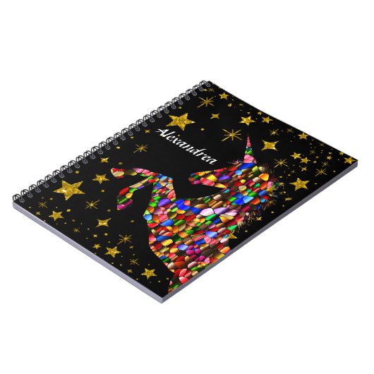 ユニコーンマジカル金ゴールドカラーグリッターパーソナライズ ノートブック (左側)