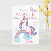 ユニコーンマジカル1thバースデーピンク カード (黄色い花)