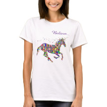 ユニコーンマジックビリーブピクセルウィメンズTシャツ
