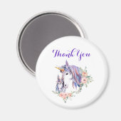 ユニコーンママ&ベビー水彩フローラありがとう マグネット (正面/裏面)