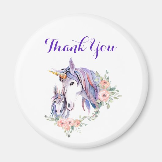 ユニコーンママ&ベビー水彩フローラありがとう マグネット (正面)