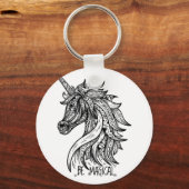 ユニコーンマンダラヘンナドードル白黒 カッコいい キーホルダー (正面)