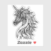 ユニコーンマンダラヘンナドードル白黒 カッコいい シール (シート)