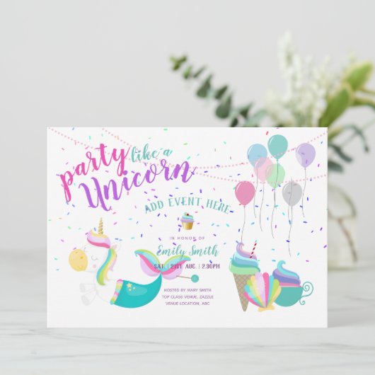 ユニコーンマーメイドプリンセス誕生日招待状 招待状 (スタンド正面)