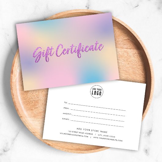 ユニコーンミックスパープルフェイクグリッターギフト証明書