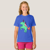 ユニコーンミントグリーン愛国的USA国旗Mane女の子 Tシャツ (正面フル)