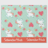 ユニコーンミントグリーン赤いハートパーソナライズカラフル ラッピングペーパー (フラット)