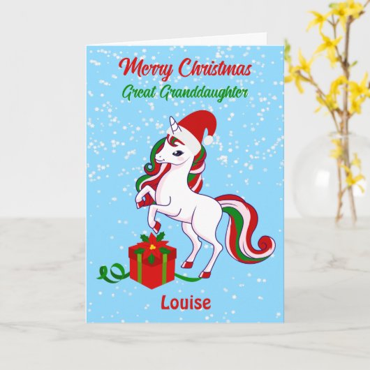 ユニコーンメリークリスマス素晴らし孫娘カード カード (黄色い花)