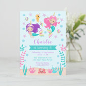 ユニコーンメルメイド誕生日ライトスキントーン 招待状 (スタンド正面)