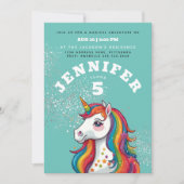 ユニコーンモダンウマカラフルアクアブルースターズ 招待状 (正面)