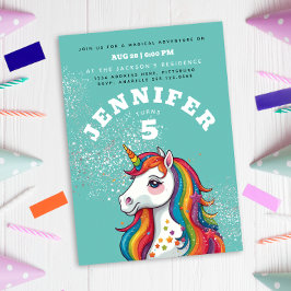 ユニコーンモダンウマカラフルアクアブルースターズ 招待状