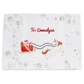 ユニコーンモダンガーリーサンタスノーフレーク名クリスマス ラージペーパーバッグ (正面)