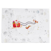 ユニコーンモダンガーリーサンタスノーフレーク名クリスマス ラージペーパーバッグ (裏面)