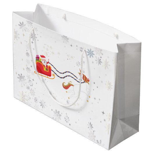 ユニコーンモダンガーリーサンタスノーフレーク名クリスマス ラージペーパーバッグ (裏面アングル)