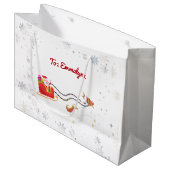 ユニコーンモダンガーリーサンタスノーフレーク名クリスマス ラージペーパーバッグ (正面アングル)