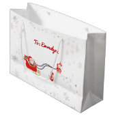 ユニコーンモダンガーリーサンタスノーフレーク名クリスマス ラージペーパーバッグ (正面アングル)