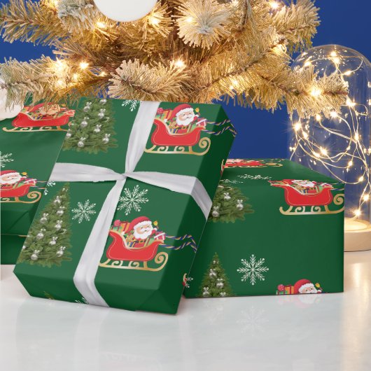 ユニコーンモダンサンタスノーフレークスクリスマスツリー ラッピングペーパー (クリスマス)