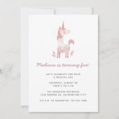 ユニコーンモダンピンク水玉模様子供の誕生日パーティー 招待状 (正面)