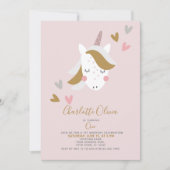 ユニコーンモダンミュートされたピンクの誕生日1 招待状 (正面)