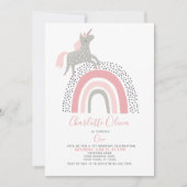 ユニコーンモダンレインボー消音ピンク1st誕生日 招待状 (正面)